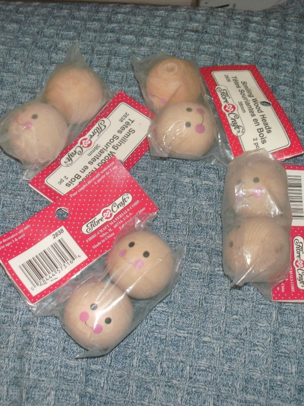 NWT Lot of 8 Vintage Fiber Craft Smiling Wood Heads 38mm 1.5" Doll Making Parts